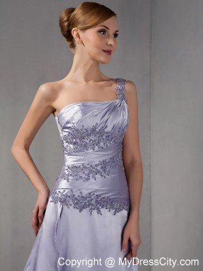 One Shoulder Brush Train Taffeta Appliques Mother Of The Bride Dress