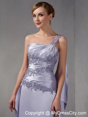 One Shoulder Brush Train Taffeta Appliques Mother Of The Bride Dress