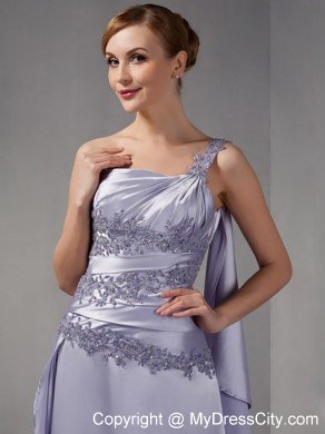 One Shoulder Brush Train Taffeta Appliques Mother Of The Bride Dress