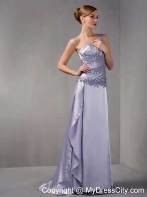 One Shoulder Brush Train Taffeta Appliques Mother Of The Bride Dress