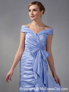 Column Off The Shoulder Mini-length Ruched Mother Of The Bride Dress