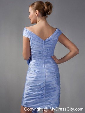 Column Off The Shoulder Mini-length Ruched Mother Of The Bride Dress