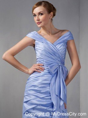 Column Off The Shoulder Mini-length Ruched Mother Of The Bride Dress