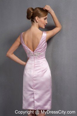 Baby Pink Deep V-neck Knee-length Mothers Dresses with Appliques