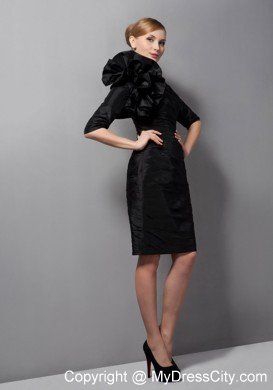 Black Column Straps Mini-length Taffeta Mother Of The Bride Dress