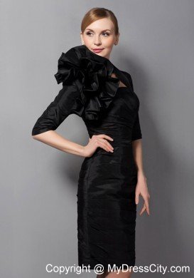 Black Column Straps Mini-length Taffeta Mother Of The Bride Dress