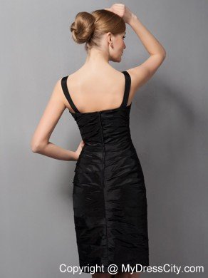 Black Column Straps Mini-length Taffeta Mother Of The Bride Dress