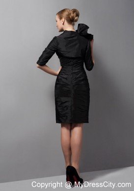 Black Column Straps Mini-length Taffeta Mother Of The Bride Dress