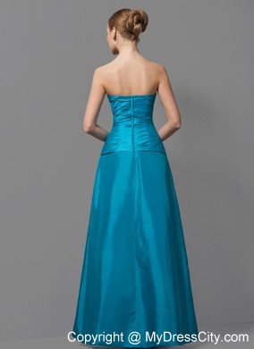 Teal A-line Strapless Floor-length Ruched Mother Of The Bride Dress