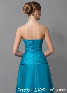 Teal A-line Strapless Floor-length Ruched Mother Of The Bride Dress