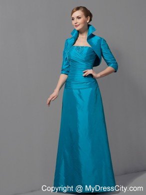 Teal A-line Strapless Floor-length Ruched Mother Of The Bride Dress