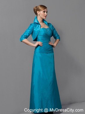 Teal A-line Strapless Floor-length Ruched Mother Of The Bride Dress