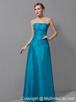 Teal A-line Strapless Floor-length Ruched Mother Of The Bride Dress