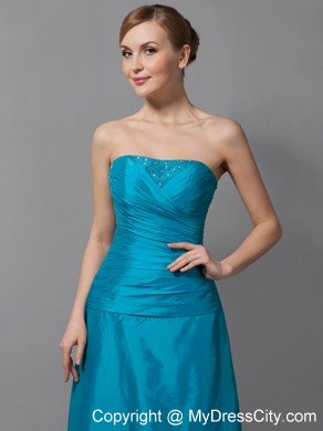 Teal A-line Strapless Floor-length Ruched Mother Of The Bride Dress