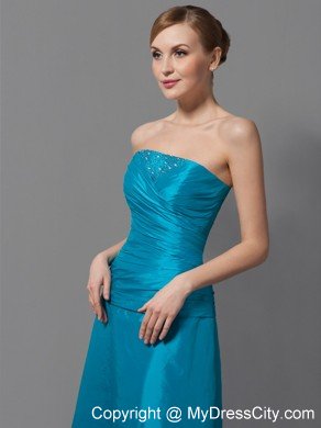 Teal A-line Strapless Floor-length Ruched Mother Of The Bride Dress