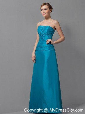 Teal A-line Strapless Floor-length Ruched Mother Of The Bride Dress