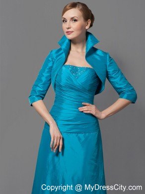 Teal A-line Strapless Floor-length Ruched Mother Of The Bride Dress