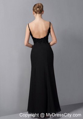 Black Column Straps Ankle-length Appliques Mother Of The Bride Dress