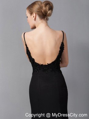 Black Column Straps Ankle-length Appliques Mother Of The Bride Dress