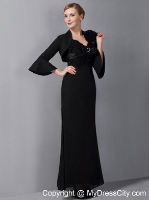 Black Column Straps Ankle-length Appliques Mother Of The Bride Dress