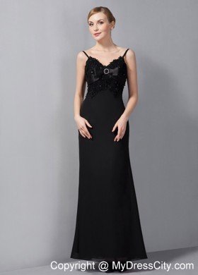 Black Column Straps Ankle-length Appliques Mother Of The Bride Dress