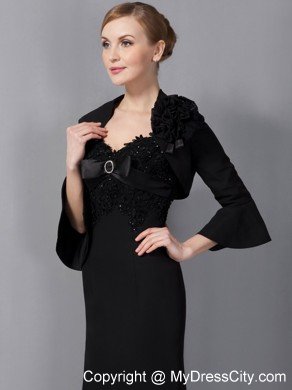 Black Column Straps Ankle-length Appliques Mother Of The Bride Dress