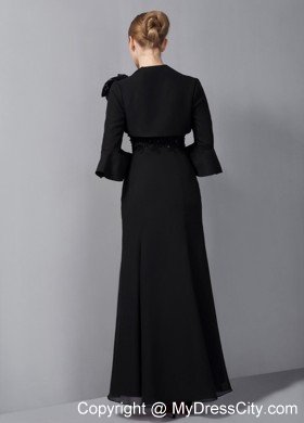 Black Column Straps Ankle-length Appliques Mother Of The Bride Dress