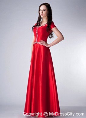 Red Empire Beading Mothers Of The Bride Dresses with Sleeves