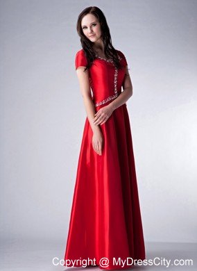 Red Empire Beading Mothers Of The Bride Dresses with Sleeves