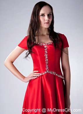 Red Empire Beading Mothers Of The Bride Dresses with Sleeves