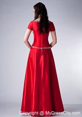 Red Empire Beading Mothers Of The Bride Dresses with Sleeves