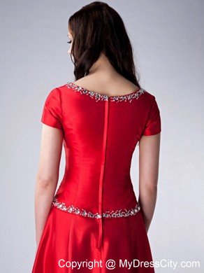 Red Empire Beading Mothers Of The Bride Dresses with Sleeves