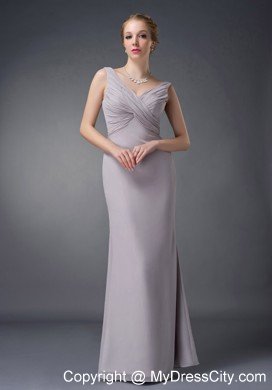 Grey Column V-neck Ruching Mothers Of The Bride Dresses