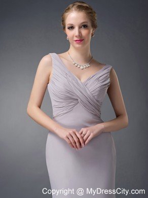 Grey Column V-neck Ruching Mothers Of The Bride Dresses