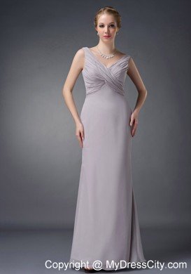 Grey Column V-neck Ruching Mothers Of The Bride Dresses