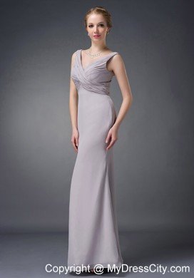 Grey Column V-neck Ruching Mothers Of The Bride Dresses