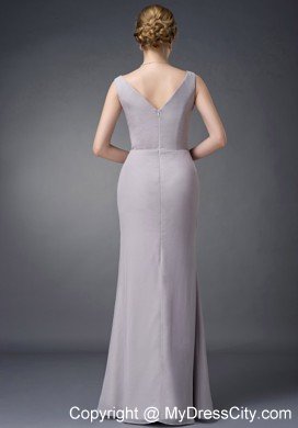 Grey Column V-neck Ruching Mothers Of The Bride Dresses