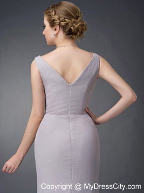 Grey Column V-neck Ruching Mothers Of The Bride Dresses