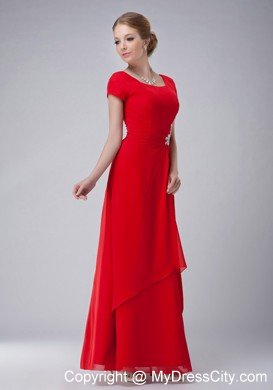 Red Empire Scoop Neckline Appliques Mothers Dress Ankle-length