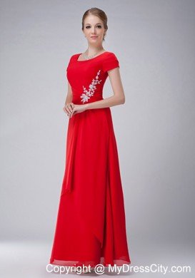 Red Empire Scoop Neckline Appliques Mothers Dress Ankle-length