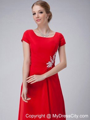 Red Empire Scoop Neckline Appliques Mothers Dress Ankle-length