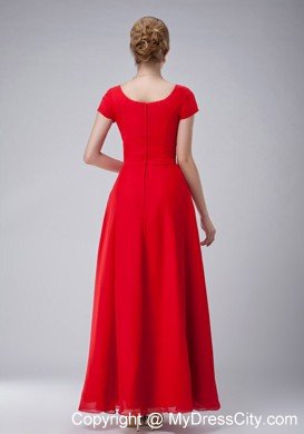 Red Empire Scoop Neckline Appliques Mothers Dress Ankle-length