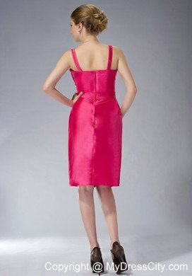 Straps Knee-length Taffeta Beading Mother Dress in Hot Pink