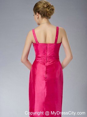 Straps Knee-length Taffeta Beading Mother Dress in Hot Pink