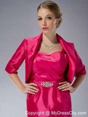 Straps Knee-length Taffeta Beading Mother Dress in Hot Pink