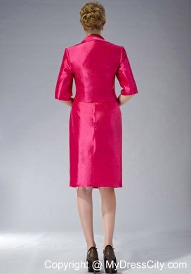 Straps Knee-length Taffeta Beading Mother Dress in Hot Pink