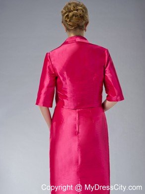 Straps Knee-length Taffeta Beading Mother Dress in Hot Pink