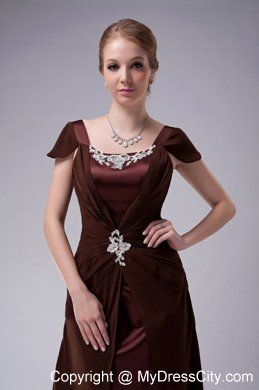 Brown Ruffled Cap Sleeves Mother Of The Bride Dress with Appliques