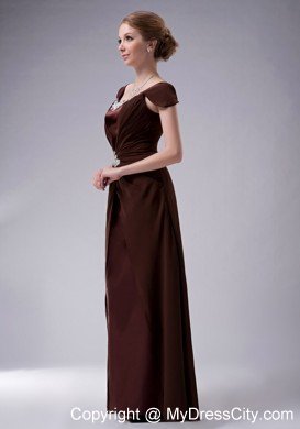 Brown Ruffled Cap Sleeves Mother Of The Bride Dress with Appliques