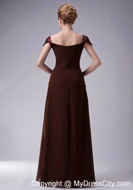 Brown Ruffled Cap Sleeves Mother Of The Bride Dress with Appliques